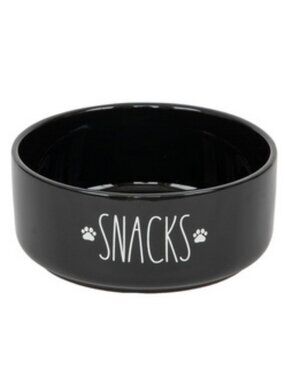NWT ~ SportPet's Black Colored Paw Prints "Snacks" Medium Sized Dog Bowl